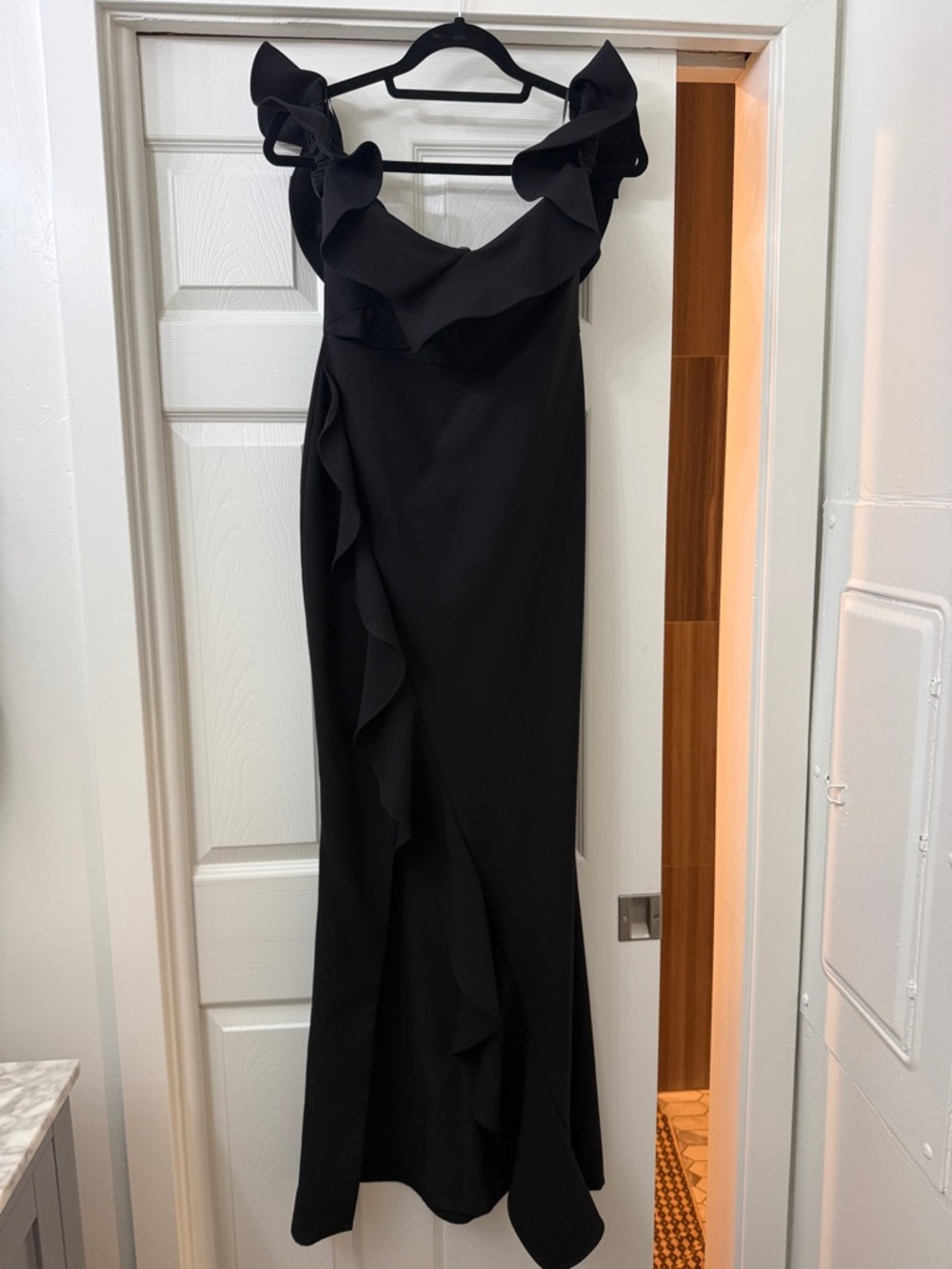 Likely Black Ruffle-Shoulder Maxi Dress